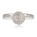 18ct White Gold Bezel Set Diamond Centre with Bead Set Fancy Halo