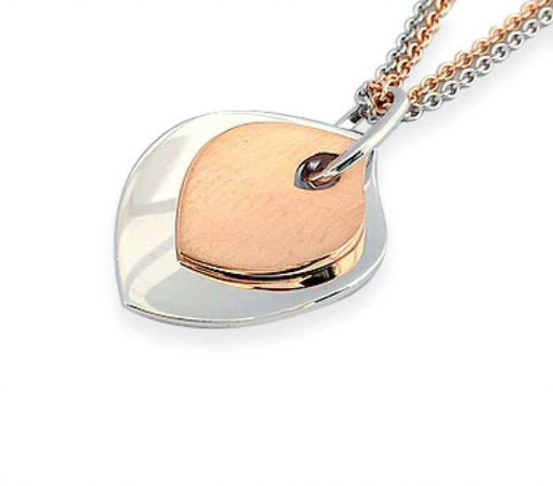 Sterling Silver and Rose Gold Plate Double Leaf Pendant