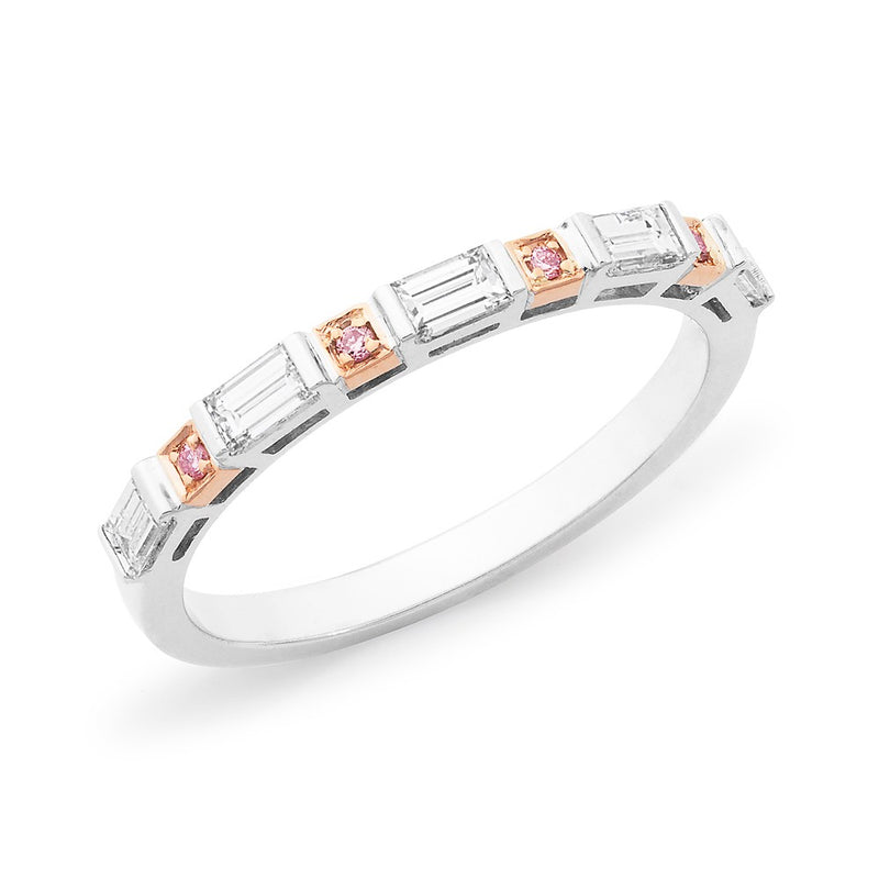 Baguette & Round Brilliant Cut Pink & White Diamond Ring