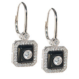 Sterling Silver, Onyx & C.Z. Art-Deco Inspired Earrings