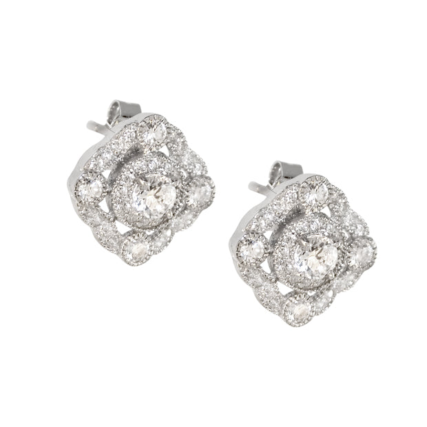 Stirling Silver, Square C.Z. Encrusted Stud