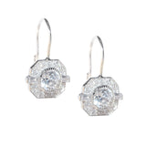 Stirling Silver, C.Z. Art-Deco Inspired Leverback Earrings