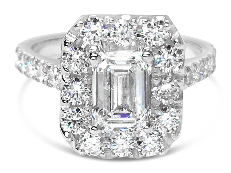 Emerald Cut Diamond With Large Diamond Set Halo
