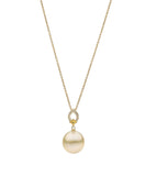 18ct Yellow Gold Round South Sea Pearl, Yellow Sapphire and Diamond Drop Pendant