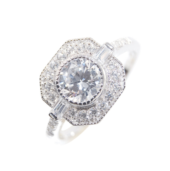 Stirling Silver, C.Z. Art-Deco Inspired Ring