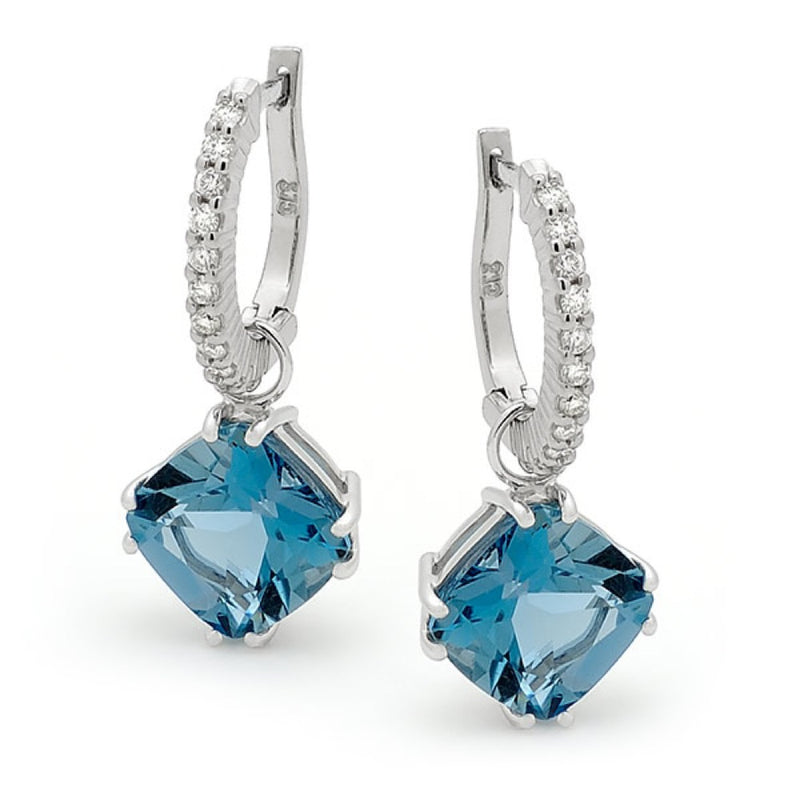Small Diamond Huggie Earring With Aquamarine Drop