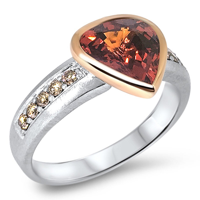Spessartite Garnet and Argyle Cognac Diamond 2-tone Ring