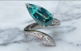 18ct White Gold Green Tourmaline Pear and Diamond