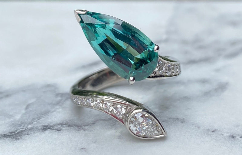 18ct White Gold Green Tourmaline Pear and Diamond