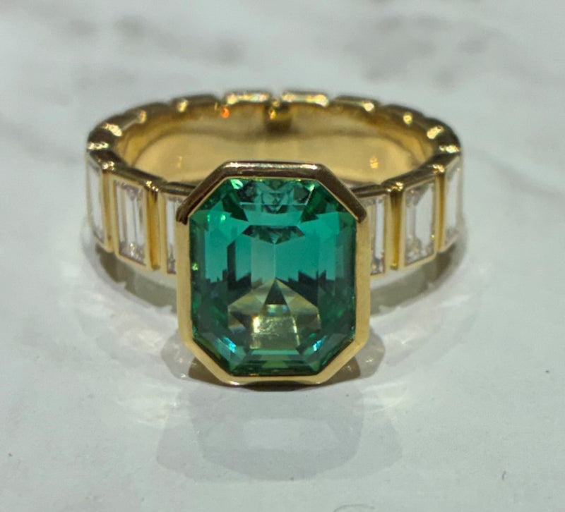 18ct Yellow Gold Emerald and Diamond Ring