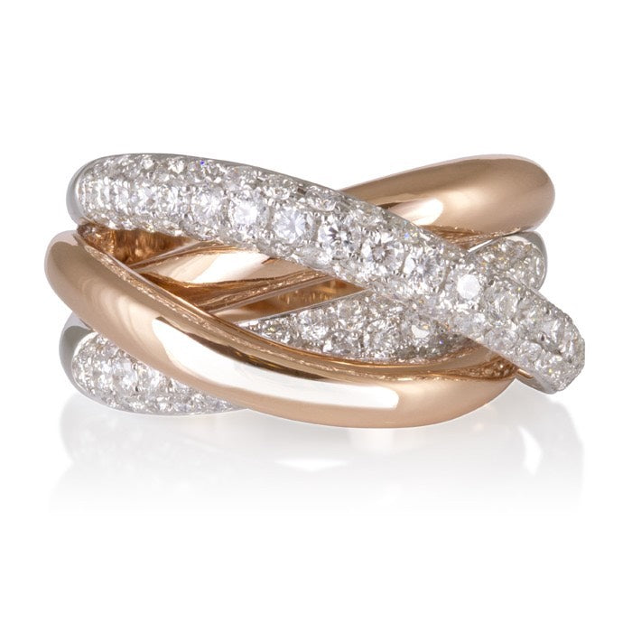 18ct Rose and White Gold Multi Band Pave Set Ring