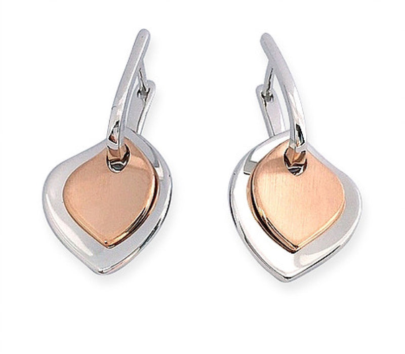 Sterling Silver and Rose Gold Plate Double Leaf Earrings