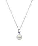 Ceylon Sapphire, Diamond and Round Pearl Pendant