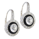 Sterling Silver, Onyx & C.Z. Art-Deco Inspired Earrings
