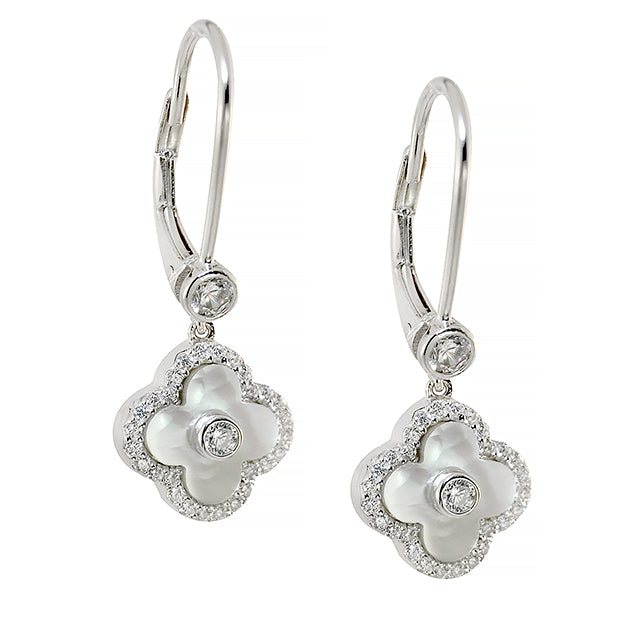 Stirling Silver, Mother of Pearl & C.Z. Flower Earrings