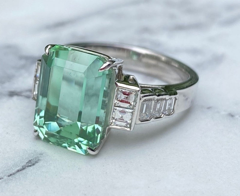 Green Tourmaline and Diamond ring