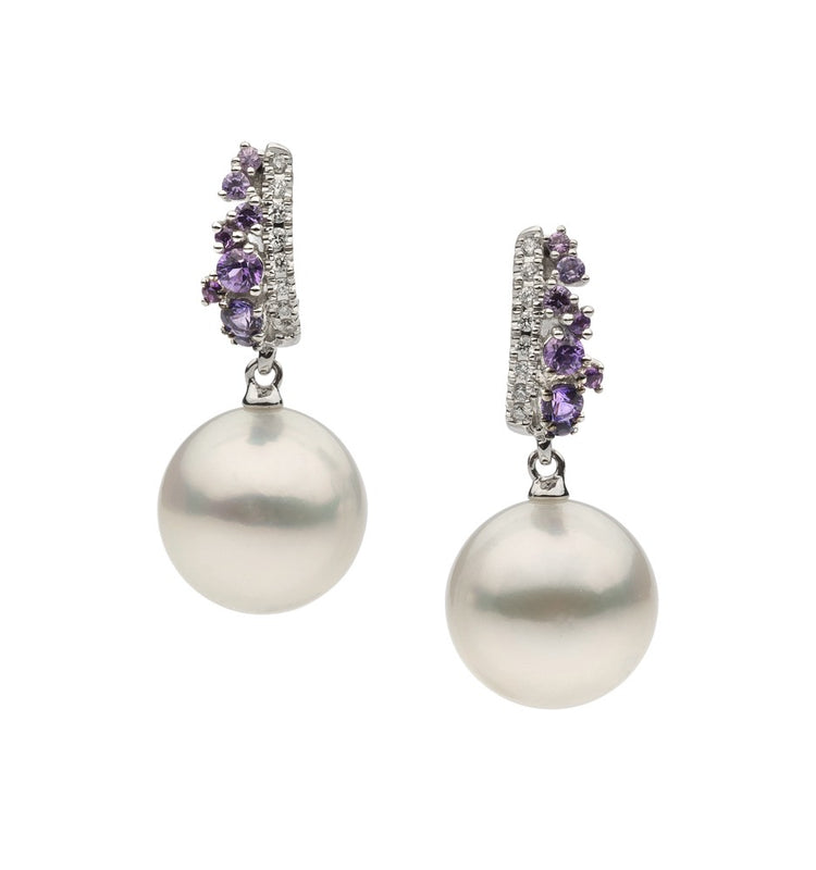 18ct White Gold South Sea Pearl and Tanzanite Earrings