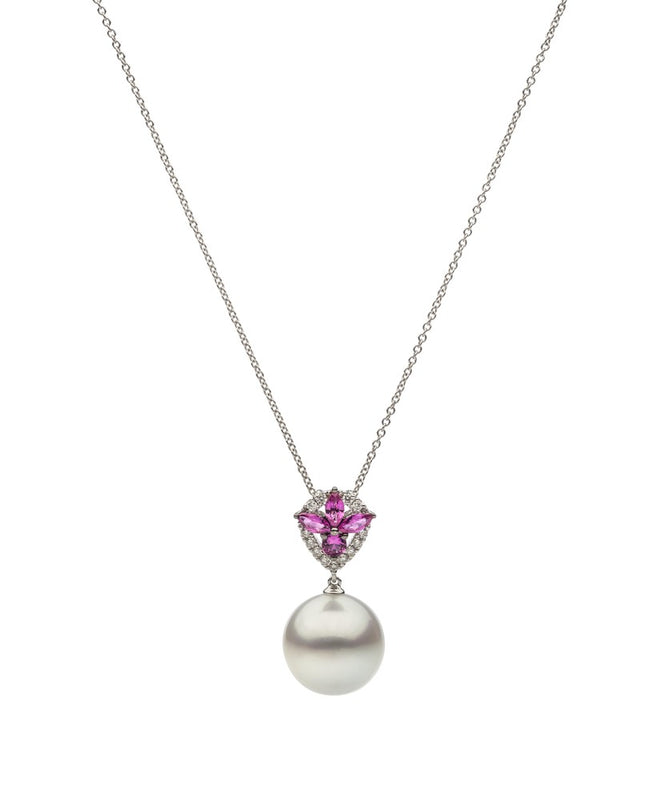 Pink Sapphire and Diamond Pearl Pendant
