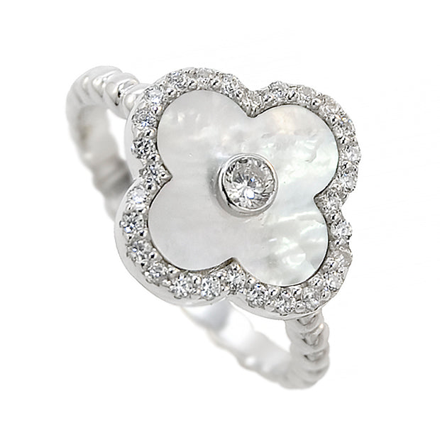 Stirling Silver, Mother of Pearl & C.Z. Flower Ring