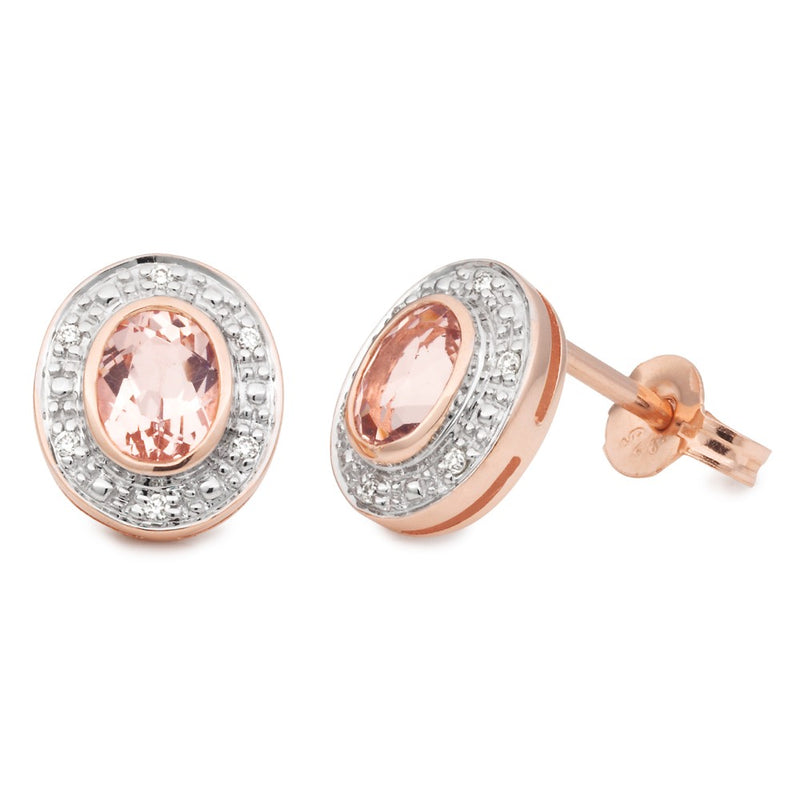 Rose and White Gold Morganite and Diamond Bezel Set Stud Earring