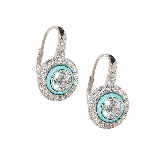 Synthetic Turquoise & C.Z. Art-Deco Inspired Earrings