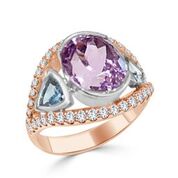 Kunzite, Aquamarine & Cognac Diamond Ring